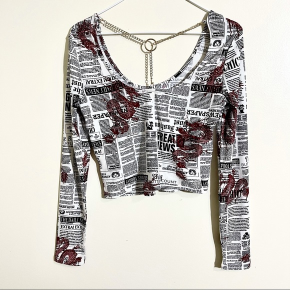 Derek Heart Newsprint Chain Back Crop Top size Medium juniors - Picture 15 of 15